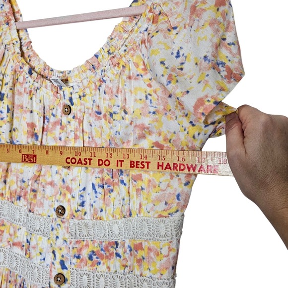 Japna Womens Large Watercolor Pastel Floral Button-Up‎ Smocked Back Waist Dress - Picture 7 of 8